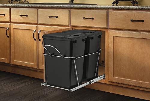 Rev-A-Shelf - RV-18KD-18C S - Double 35 Qt. Pull-Out Black and Chrome Waste Container