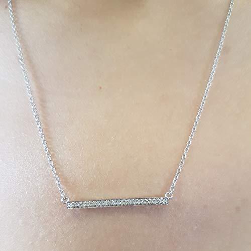 Dazzlingrock Collection 0.12 Carat (ctw) 14K White Diamond Bar Shape Fashion Pendant with 18 Inch Silver Chain, White Gold