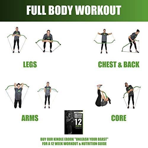 Gorilla Bow Portable Home Gym Resistance Band System, Weightlifting and HIIT Interval Training Kit, Full Body Workout Equipment (Original Green)