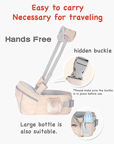 Baby Hip Seat Carrier Baby Waist Stool for Child Infant Toddler with Adjustable Strap Buckle Pocket Soft Inner Huge Storage (Pink)