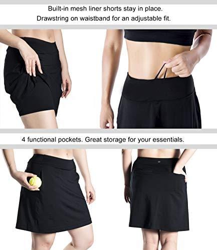Yogipace Women's 4 Pockets 17" Long Tennis Running Skirt Athletic Golf Skort Anytime Casual Skort Black Size S