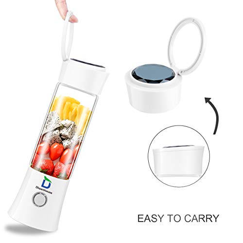 Diwenhouse Portable Blender USB Rechargeable Juicer Cup - Personal Size 16 oz Juice Glass Shakes Wireless Blue Including Metal Reusable Straws