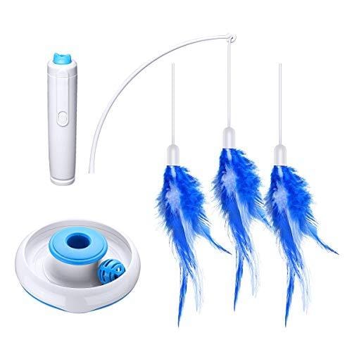 isYoung Cat Teasing Toy, Electric Mute Training Cat Toy Kitten Rotating Teaser Feather, Fun Playing Interactive Smart Game Pet Toy (Cat Teasing Toy)