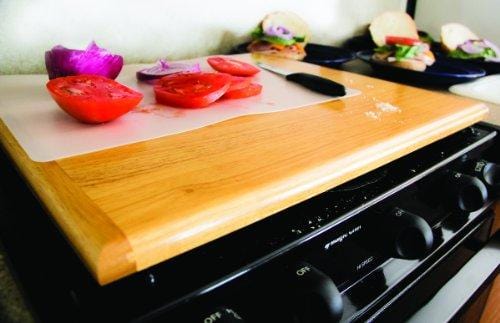 Camco Oak Accents Silent Top Stovetop Cover, Convert Your Stove Top to  Extra Counter Space In Your Camper Or RV (Oak Finish) (43521)