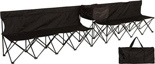 Trademark Innovations 13.5' Portable 8-Seater Folding Team Sports Sideline Bench with Attached Cooler & Full Back (Black)