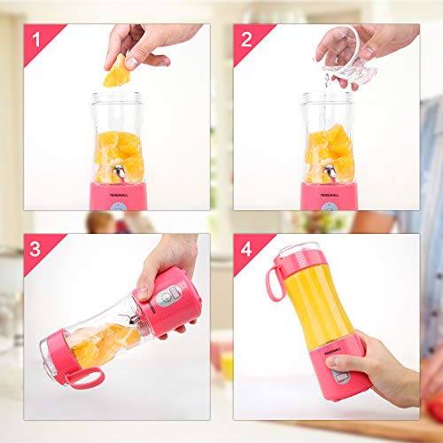 Portable Blender, Smoothie Blenders, Personal Size Blender USB Rechargeable Smoothies and Shakes Juicer Cup, 4000mAh Battery Strong Power Pink