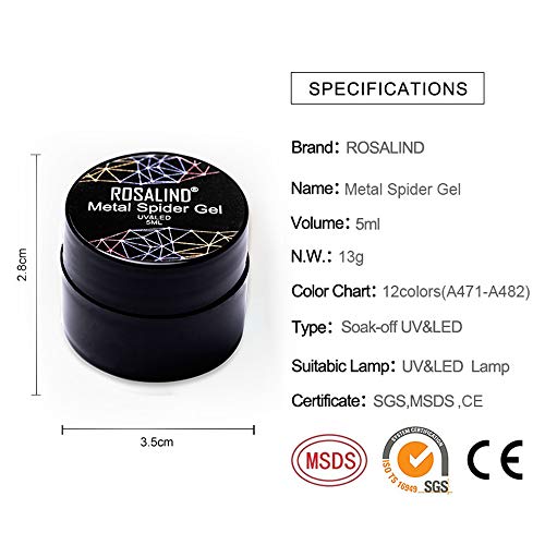 ROSALIND Metal Spider Gel Nail Polish Pull Wire for Nail Art Design Acrylic Nail Paste Painting Decoration Draw Silk Varnish Need UV Dryer Lamp