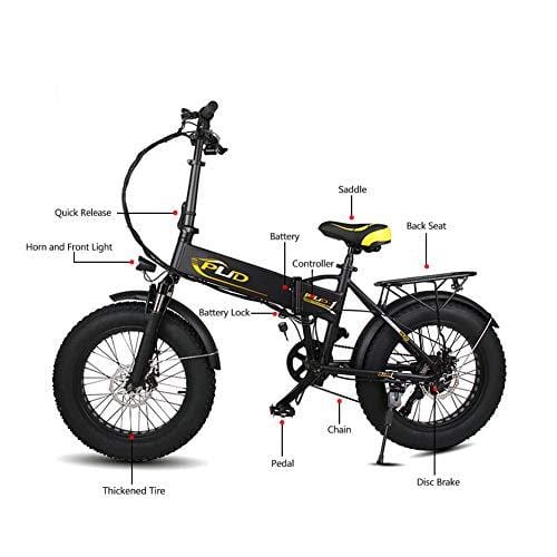ENGWE PLID-1 Beach Fat Tire Electric Bike – Foldable 20-inch Wheels Off-Road eBike with Power Assist, Rear Shelf and Shimano 6-Speed Gear Shifts