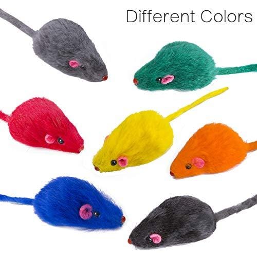 Yangbaga Real Fur Mice Rattle 14 Pack, Cat Toys Rainbow Mice Rabbit Feather for Cats and Kittens (14 pcs Rainbow mices)