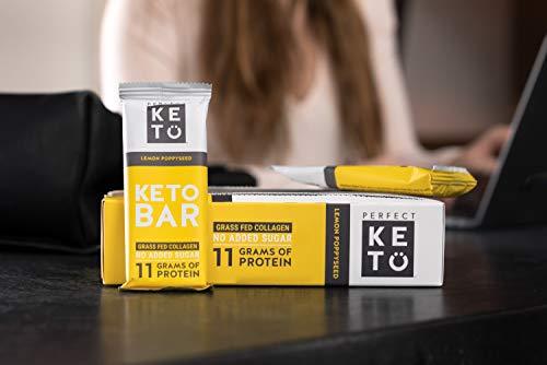 New! Perfect Keto Bar, Keto Snack (12 Count), No Added Sugar. 10g of Protein, Coconut Oil, and Collagen, with a Touch of Sea Salt and Stevia. (12 Bars, Lemon Poppyseed)