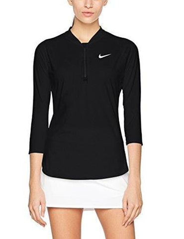 Nike Women's Court Pure Dry 3/4 Sleeve 1/4 Zip Tennis Top (M, Black/White)