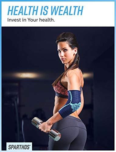 Sparthos Elbow Compression Arm Sleeves (Pair) – Tendonitis Elbow Brace Golfer's Tennis Elbow Support for Men and Women – Injury Recovery & Prevention Biceps Triceps Joint Pain Relief (Blue-M)