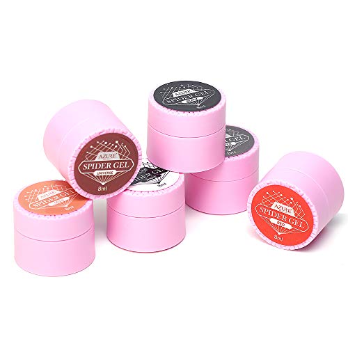 AZUREBEAUTY 6 Colors Spider Gel,Matrix Gel with Gel Paint Design Nail Art Wire Drawing Nail Gel for Line,Require LED UV Nail Dryer Lamp(White Black Red Gold Silver Champagne)