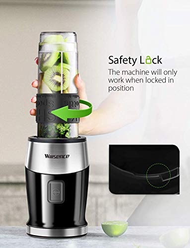 Smoothie Blender 300W Personal Blender with 20 oz Portable Sports Bottle, 2-in-1 System Portable Blender with 4 Sharp Blades for Smoothie and Shakes, Includes Grinder Cup, Travel Lid