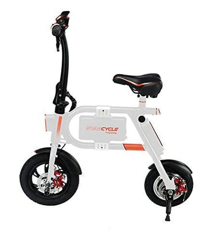 Swagtron SwagCycle E-Bike – Folding Electric Bicycle with 10 Mile Range, Collapsible Frame, and Handlebar Display (White)