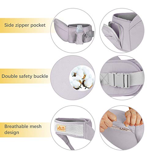 Viedouce Hip Seat Baby Carrier with Safety Straps Lightweight Ergonomic Waist Stool Baby Front Carrier for 3-48 MO, Gray