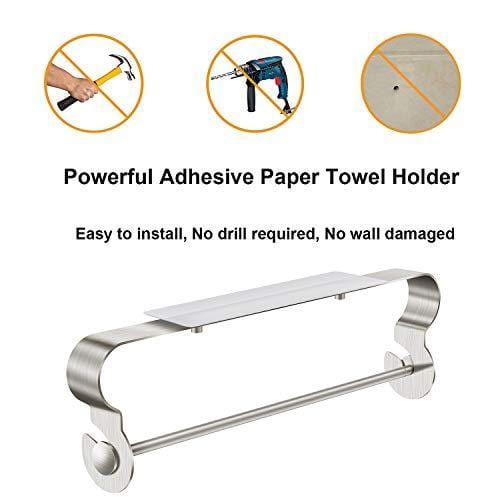 Paper Towel Holder Under Cabinet - TeenGo Adhesive Wall Mount No Drilling Stainless Steel Paper Towel Holder for Home Kitchen