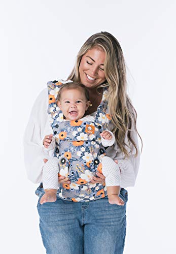 Baby Tula Explore Baby Carrier 7 – 45 lb, Adjustable Newborn to Toddler Carrier, Multiple Ergonomic Positions, Front and Back Carry, Easy-to-Use, Lightweight – French Marigold, Blue-Gray Floral