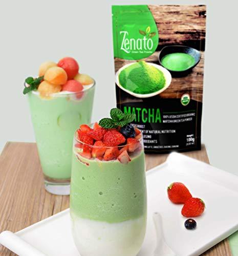 Zenato Matcha Green Tea Powder Culinary 100% USDA Organic , For Bakery, Latte, Smoothie, Cooking, 100g 3.5 oz Bag, Natural Antioxidants Benefits, Zero Additive and Sugar Free