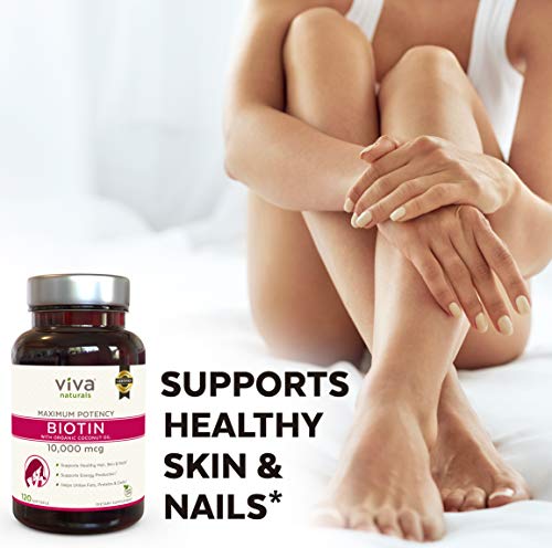 Biotin 10000mcg (120 Softgels) - Support for Healthy Hair Skin Nails, High Potency Biotin Made with Organic Coconut Oil, Non-GMO & Gluten Free