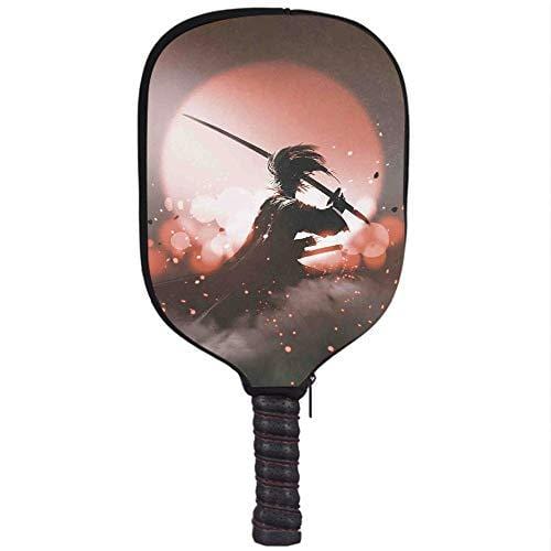 iPrint Neoprene Pickleball Paddle Racket Cover Case,Japanese,Reflection of A Samurai Practicing Hazy Sunset Background Free from Death Concept,Pink Purple,Fit for Most Rackets - Protect Your Paddle