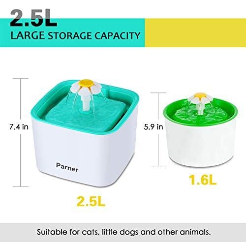PARNER Pet Water Fountain, 2.5L Flower Pet Dispenser, Super Quiet Automatic Drinking Water Bowl for Cat & Dog