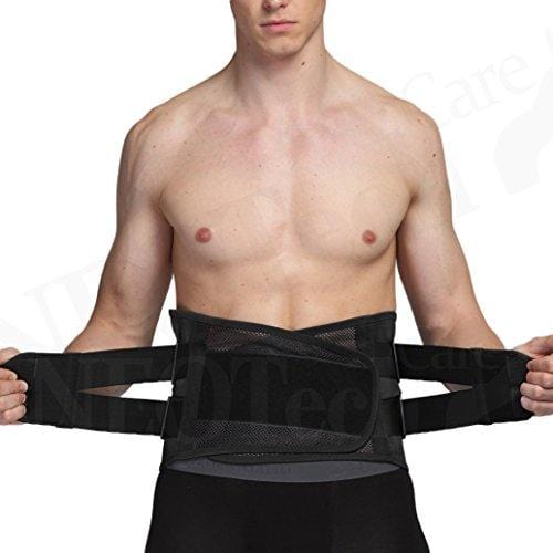 Adjustable Double Pull Lumbar Brace/Lower Back Belt, Pain Relief - Breathable & Lightweight Material - Wide Support - for Lifting, Work, Gym, Posture - Black - Size M