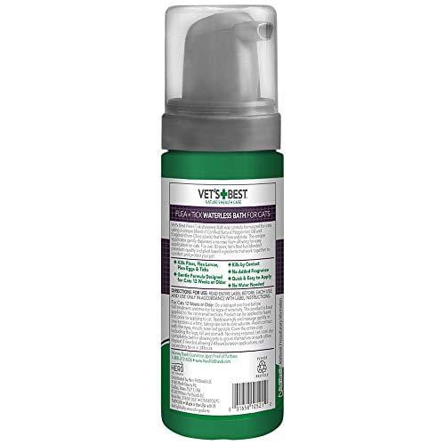 Vet's Best Flea and Tick Waterless Bath Foam Dry Shampoo for Cats, 5 oz