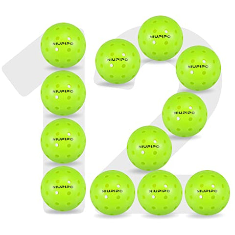 niupipo Pickleball Balls, Outdoor Pickleball Balls, USAPA Approved 40 Holes Pickle Balls for Tournament Play, Pickleball Balls, High Elasticity & Durable, Green, 12 Pickleball Balls Pack