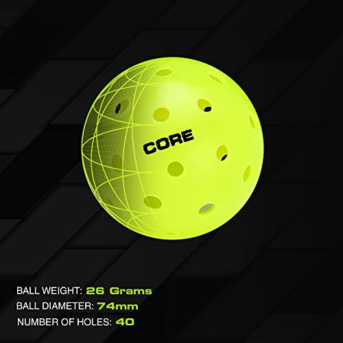 CORE Pickleball Balls - 40 Hole Outdoor Pickleball Balls - Indoor Pickleballs USA Pickleball Approved - Pickleball Outdoor Balls
