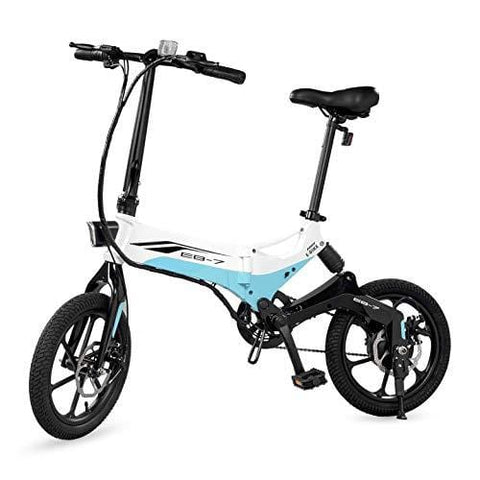 Swagtron Swagcycle EB-7 Elite Folding Electric Bike, 16-Inch Wheels, Swappable Battery with Keylock & Rear Suspension (White)