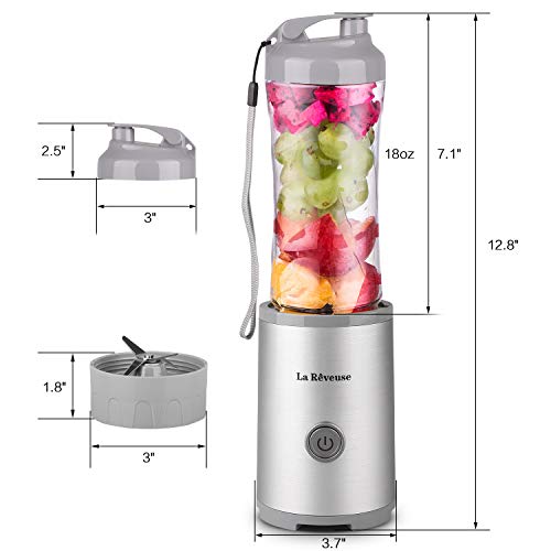 Portable Smoothies Shakes Blender Personal Size Cordless, Battery Rechargeable Juicer Cup,with 10 oz Travel Sports Bottles -BPA-Free (Silver&Grey)