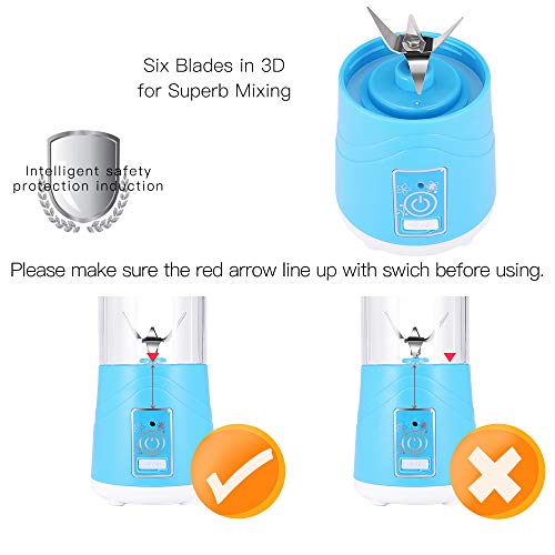Portable Blender, Personal Smoothie Mini Mixer Juicer Cup, 380ml Fruit Mixing Machine with USB Recharging, Detachable, Office/Sports/Trip(Blue)