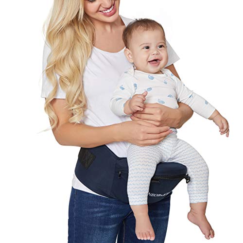 Baby Carrier Hip Seat 100% Cotton - Pocket & Removable Hoodie/Head Support - Adjustable & Breathable - Neotech Care Brand - for Infant, Child, Toddler - Grey