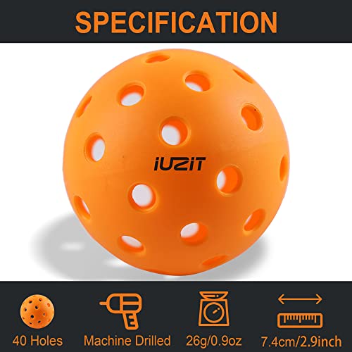 IUZIT 12 Pickleball Balls USAPA Approved - Outdoor Pickleballs 40 Holes - Beginner, Intermediate & Professional Pickleball Balls - Outdoor Pickleballs Set with Mesh Carry Bag