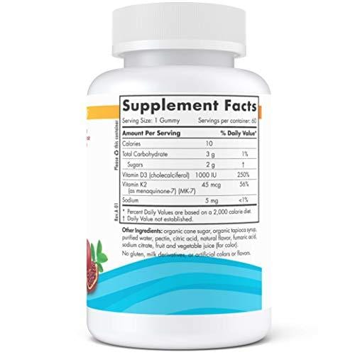 Nordic Naturals Vitamin D3 Plus K2 Gummies - Vitamin D3 from Natural Cholecalciferol for Optimal Calcium Absorption With Vitamin K2, Supports Formation of Healthy Bones, Pomegranate Flavor, 60 Count