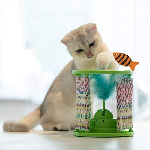PETGEEK Cat Rolling Toy with Feathers, Automatic Cat Toys Interactive -Cat Toy Feather Teaser & Squeak Mouse Cat Toy Decoration Fish Crinkle Paper Inside, Wonder Pod Diameter 6.7" Height 7"