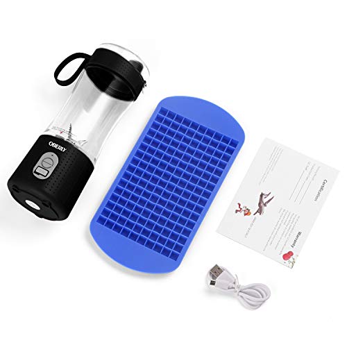 Portable Blender, OBERLY Personal Juicer Cup for Shakes and Smoothies - Six Blades in 3D, 13oz Fruit Mixing Machine with 4000mAh USB Rechargeable Batteries, Ice Tray, Detachable Cup, Perfect Blender for Travel, Outdoor