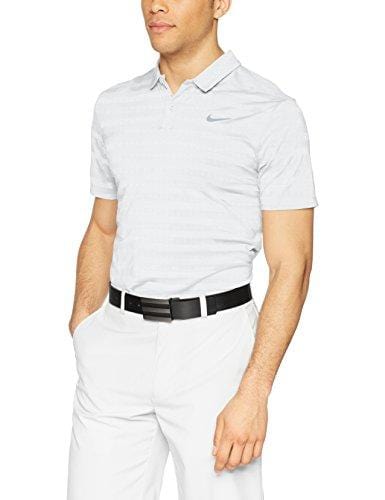 NIKE Men's Dry Stripe Golf Polo, White/Flat Silver, Small
