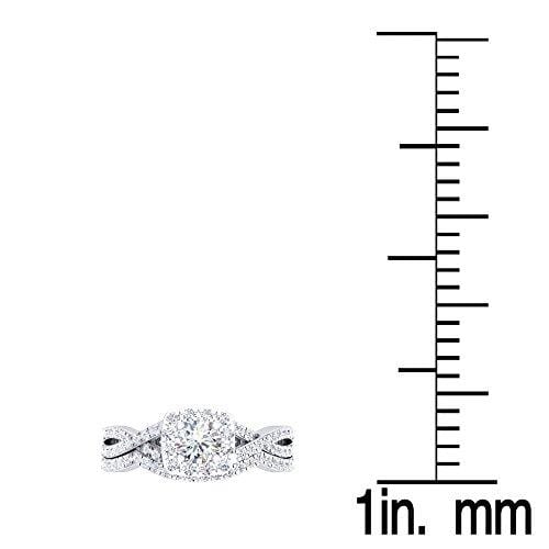 Dazzlingrock Collection 1.80 Carat (ctw) 10K Round Cubic Zirconia CZ Bridal Halo Engagement Ring Set, White Gold, Size 4