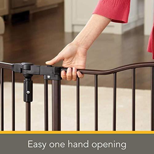 North States 72" Wide Deluxe Décor Baby Gate: Provides safety in extra-wide spaces with added one-hand functionality. Hardware mount. Fits 38.3"-72" wide (30" tall, Bronze)