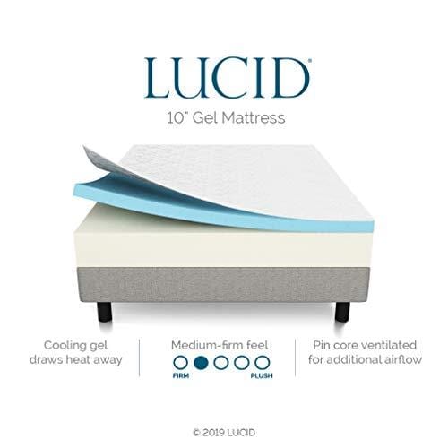 LUCID 10 Inch Gel Memory Foam Mattress - Dual-Layered - CertiPUR-US Certified - 10-Year U.S. Warranty - Short/RV Queen