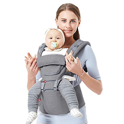 SpringBuds Baby Carrier, Ergonomic Multifunction Baby Carrier Hip Seat Front and Back for 0-36 Month Baby, 9-in-1 Ways to Carry, All Seasons Adjustable Size (Grey)