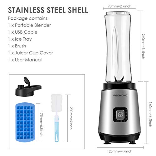 Redmond Smoothie Blender 20000 RPM Countertop Blender Personal Size with 20 oz Portable Bottle for Milk Shakes Fruit Vegetable 300W BPA Free