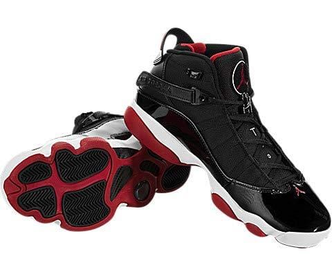 Jordan Nike Men's 6 Rings Black/Varsity Red/White Leather Basketball Shoes 7.5 M US