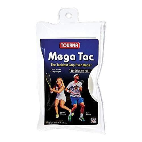 Tourna Mega Tac Extra Tacky Overgrip, White, 10-Pack