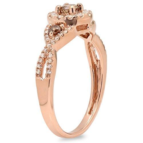Dazzlingrock Collection 0.50 Carat (ctw) 10K Champagne & White Diamond 3 Stone Engagement Ring 1/2 CT, Rose Gold, Size 7