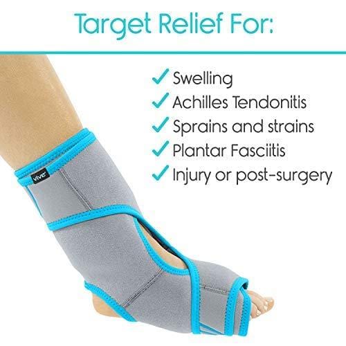 Vive Ankle Ice Pack Wrap - Foot Cold / Hot Compression Brace - Adjustable Freeze Support For Cooling / Heating Achilles Injuries, Tendonitis, Plantar Fasciitis, Sore Feet, Inflammation, Muscle  Sprain