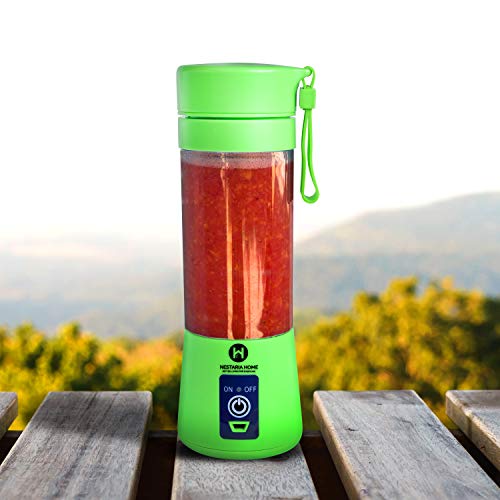 NestariaHome Portable blender for shakes and smoothies - USB rechargeable blender / instant blender with Six sharp 3D Blades, Food Grade PP & BPA Free Material - Personal portable blender bottle, Blender on the go, 380ml 12.8(oz)