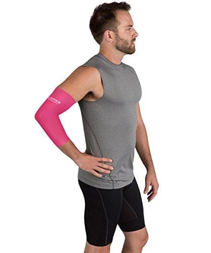 Copper Compression NEW Colored Elbow Sleeve - GUARANTEED Best Copper + Zinc Elbow Brace With Infused Fit. Support For Workouts, Golfers And Tennis Elbow, Arthritis, Tendonitis. (Pink - Small)
